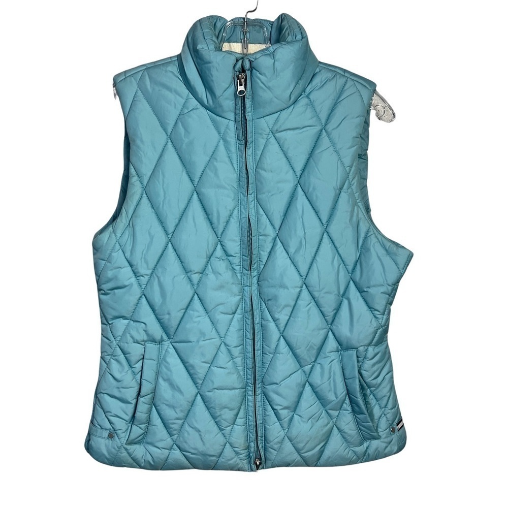 Tommy Hilfiger Vintage Y2K Quilted Puffer Vest Medium Pastel Blue Mock Neck